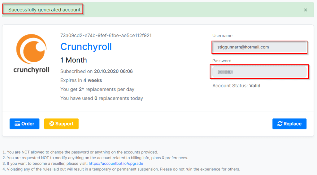 Crunchyroll generated account
