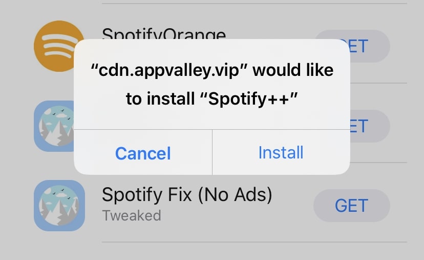installing spotify premium on the iPhone by appvalley