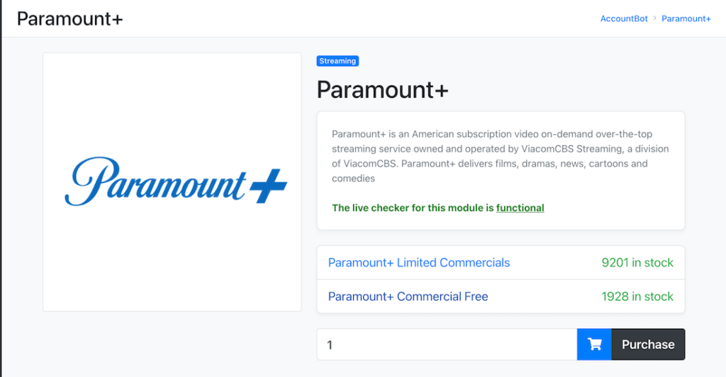 ordering paramount plus from accountbot