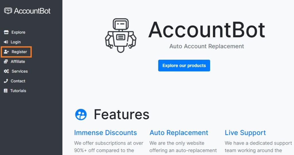 Register on accountbot